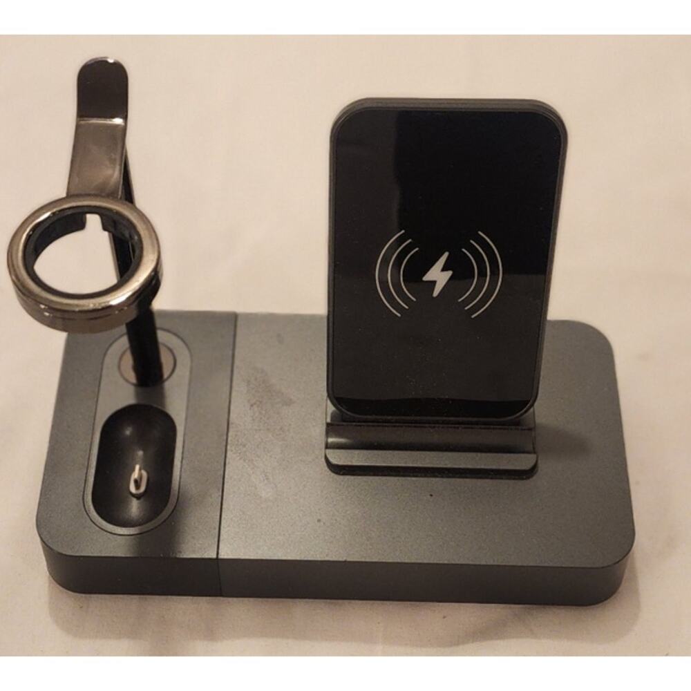3-in-1 Wireless Charging Station Dock for iPhone Apple Watch AirPods Grey Black